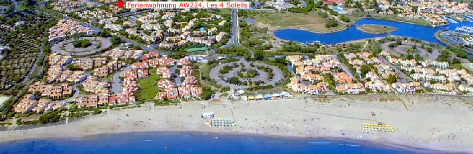 Scöne Ferienwohnung in Cap d'Agde, Südfrankreich, in autofreier Gartensiedlung, 300 m vom feinen und flachen Sandstrand; Sonne und Meer pur!
